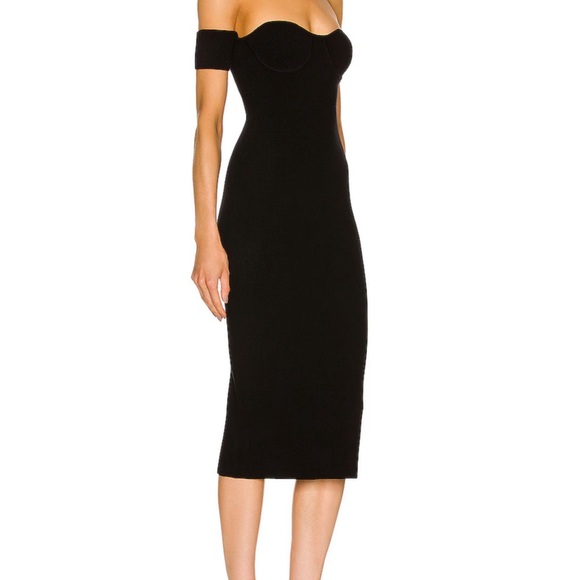 Helmut Lang black ribbed bodycon Contour Pinched Midi Dress - Picture 2 of 10